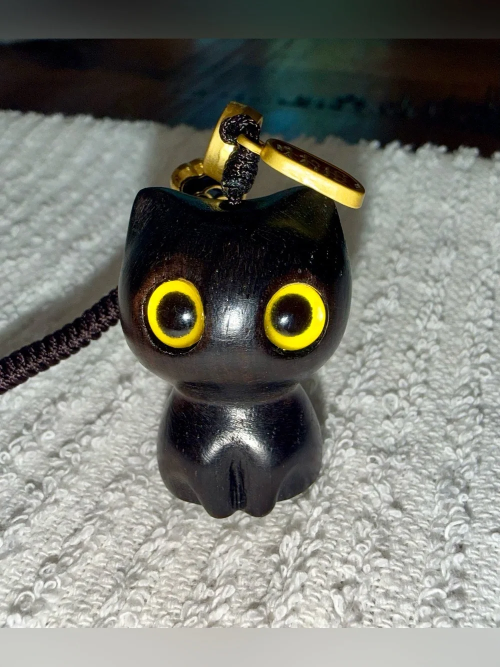 Black Cat Phone Charm with Gold-Accent Beads